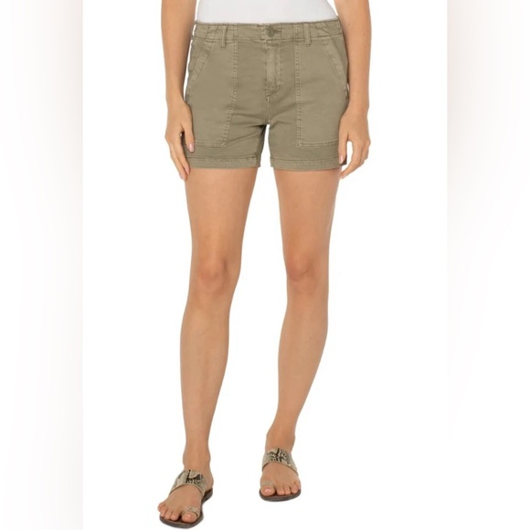 Liverpool Los Angles Navy Green Utility Short with Flap Pockets women size 16 - Picture 1 of 11